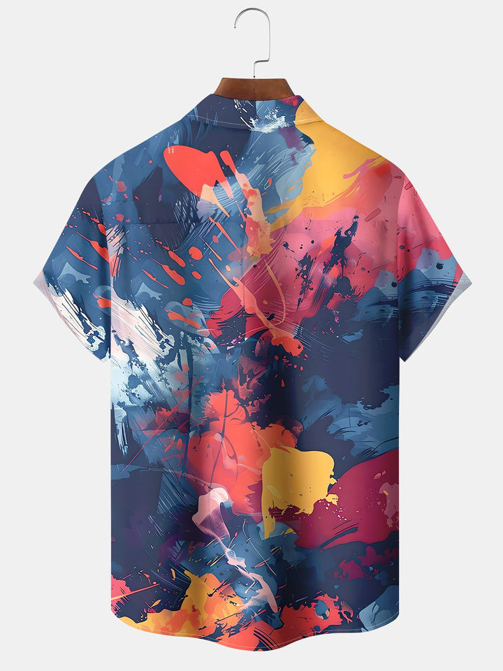 Alohadaddy® Vintage Abstract Print Art Pockets Moisture Wicking Oversized Stretch Shirt