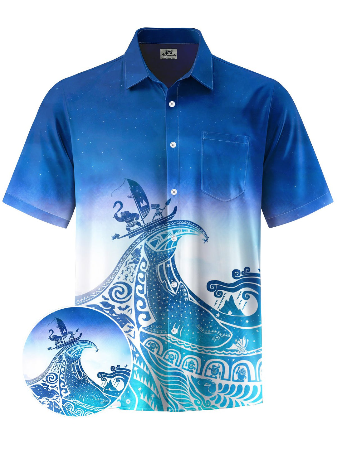 Alohadaddy® Vintage Ukiyo-e Gradient Print Chest Pocket Stretch Men&