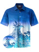 Alohadaddy® Vintage Ukiyo-e Gradient Print Chest Pocket Stretch Men's Short Sleeve Shirt Big & Tall