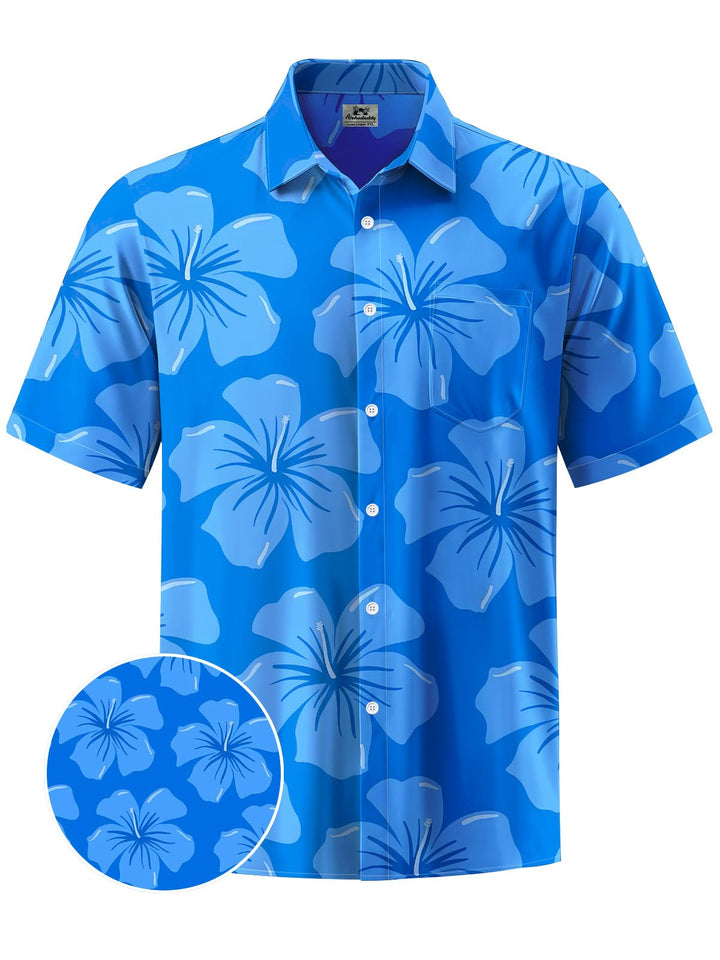 Alohadaddy® Hawaiian Flowers Print Chest Pocket Men&
