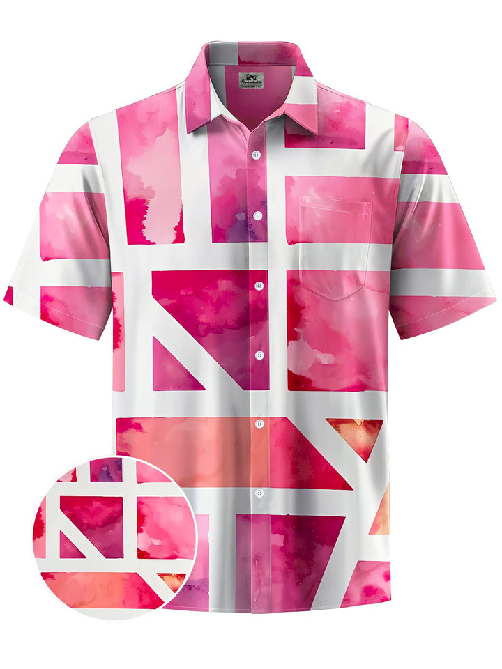 Alohadaddy® Casual Geometric Art Print Chest Pocket Mens Short Sleeve Shirt Big &amp; Tall