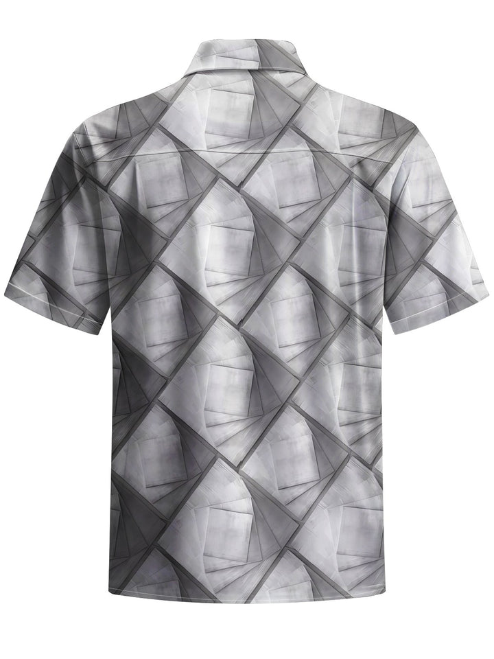 Alohadaddy® Casual Geometric Art Print Chest Pocket Moisture Wicking Men&