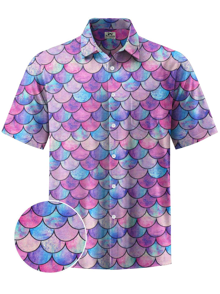 Alohadaddy® Hawaiian Geometric Art Print Chest Pocket Mens Short Sleeve Shirt Big &amp; Tall