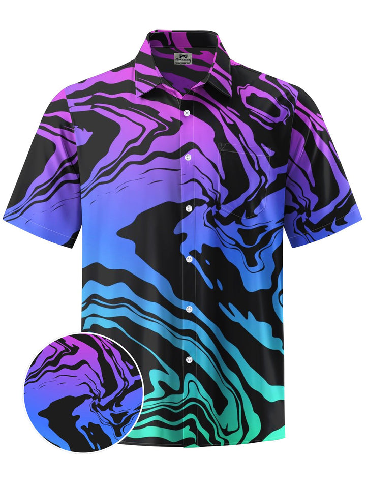 Alohadaddy® Casual Abstract Texture Art Print Chest Pocket Men Short Sleeve Shirt Big &amp; Tall
