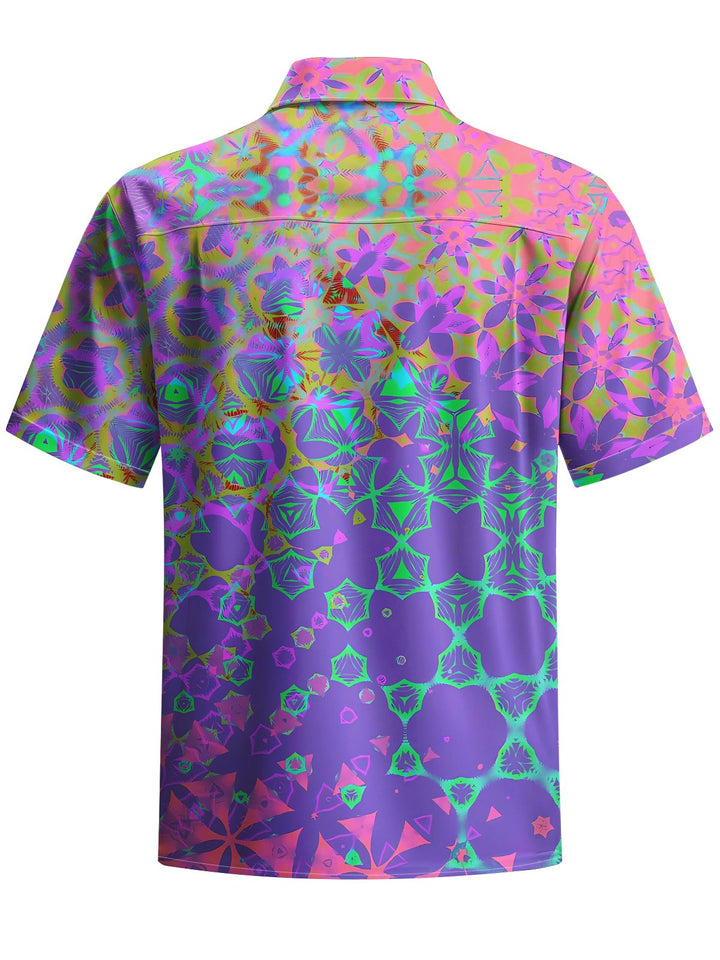Alohadaddy® Casual Geometric Gradient Art Print Chest Pocket Mens Short Sleeve Shirt Big &amp; Tall