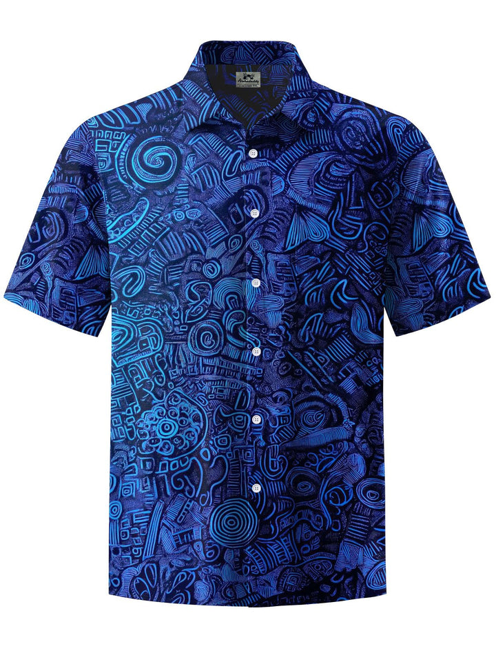 Alohadaddy® Casual Abstract Art Print Chest Pocket Mens Wicking Short Sleeve Shirt Big &amp; Tall