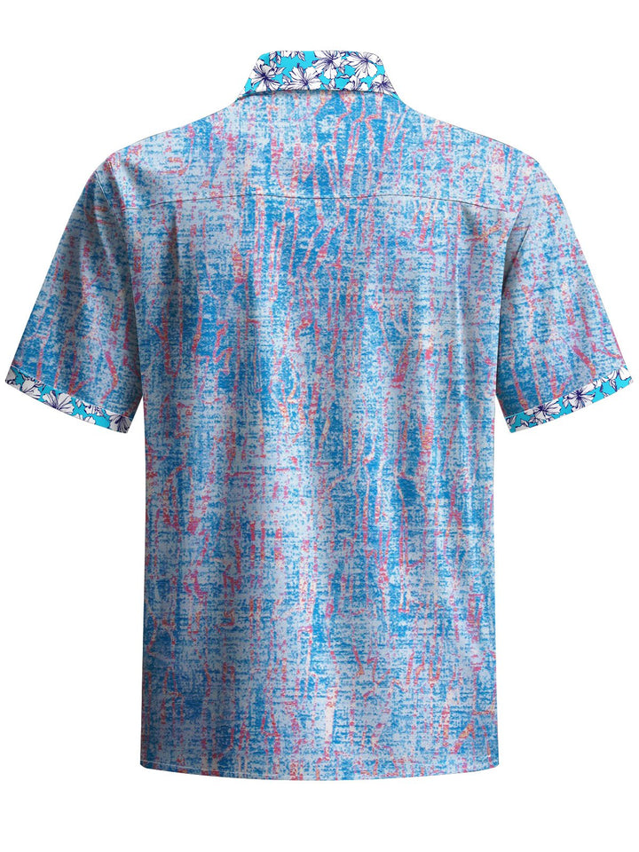 Alohadaddy® Casual Colorblock Floral Art Print Chest Pocket Men&