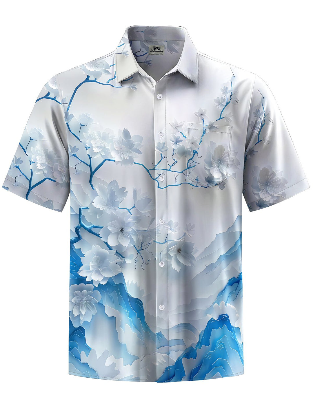 Alohadaddy® Hawaiian Flower Embossed Art Print Chest Pocket Men&