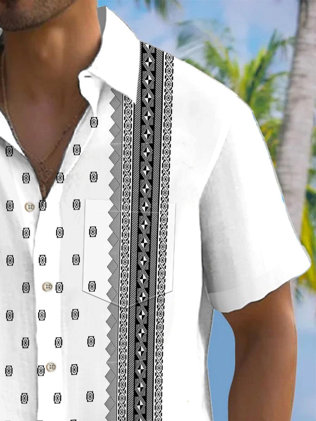 Alohadaddy® Casual Ethnic Stripe Art Print Chest Pocket Men&