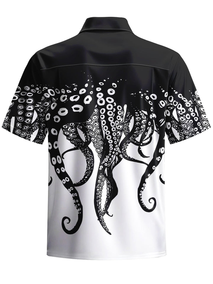 Alohadaddy® Casual Octopus Ombre Art Print Chest Pocket Men&