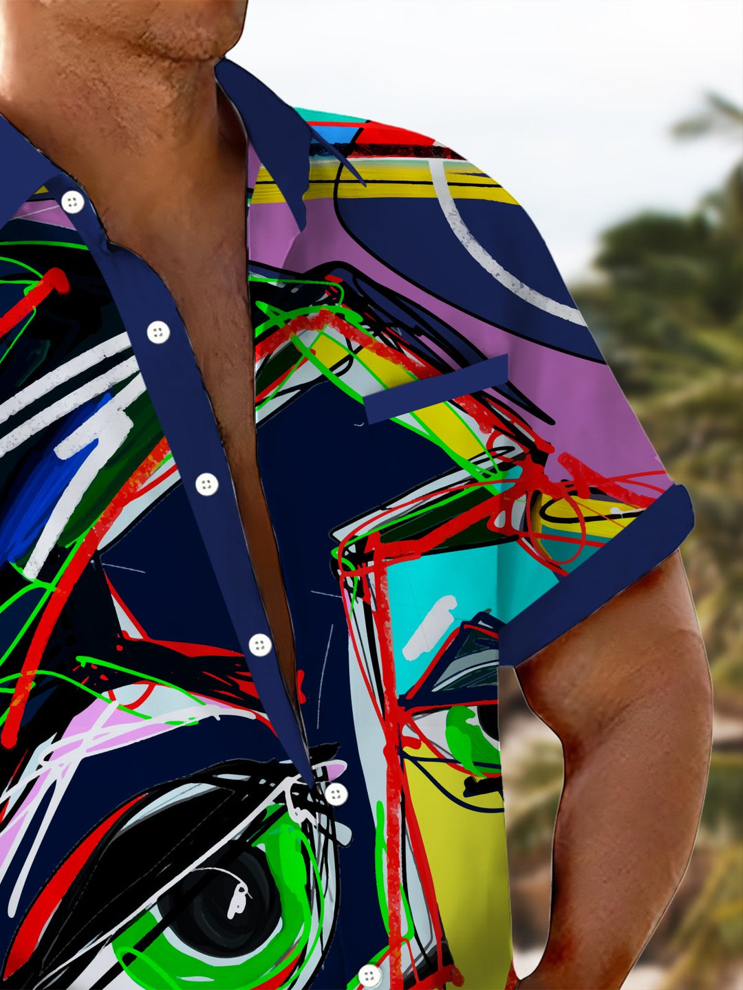 Alohadaddy® Casual Graffiti Painting Art Print Chest Pocket Men&