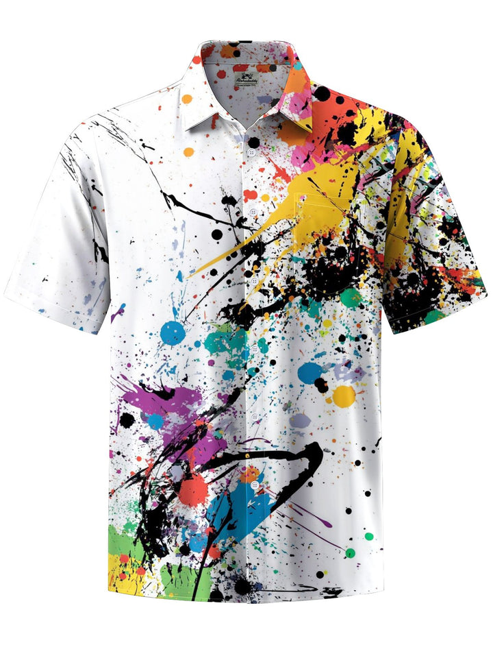 Alohadaddy® Hawaiian acrylic ink abstract print with chest pocket for men&