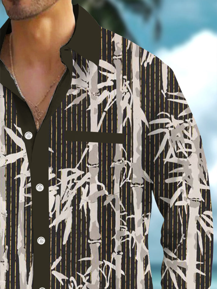 Alohadaddy® Vintage Bamboo Contrast Art Print Chest Pocket Men&
