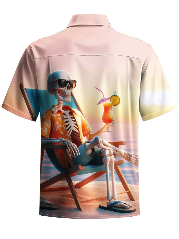 Alohadaddy® Hawaiian Vacation Skull Art Print Chest Pocket Men&