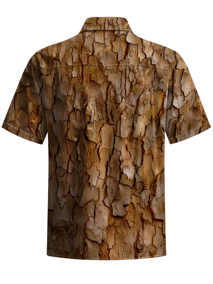 Alohadaddy® Vintage Bark Art Print Chest Pocket Stretch Men&