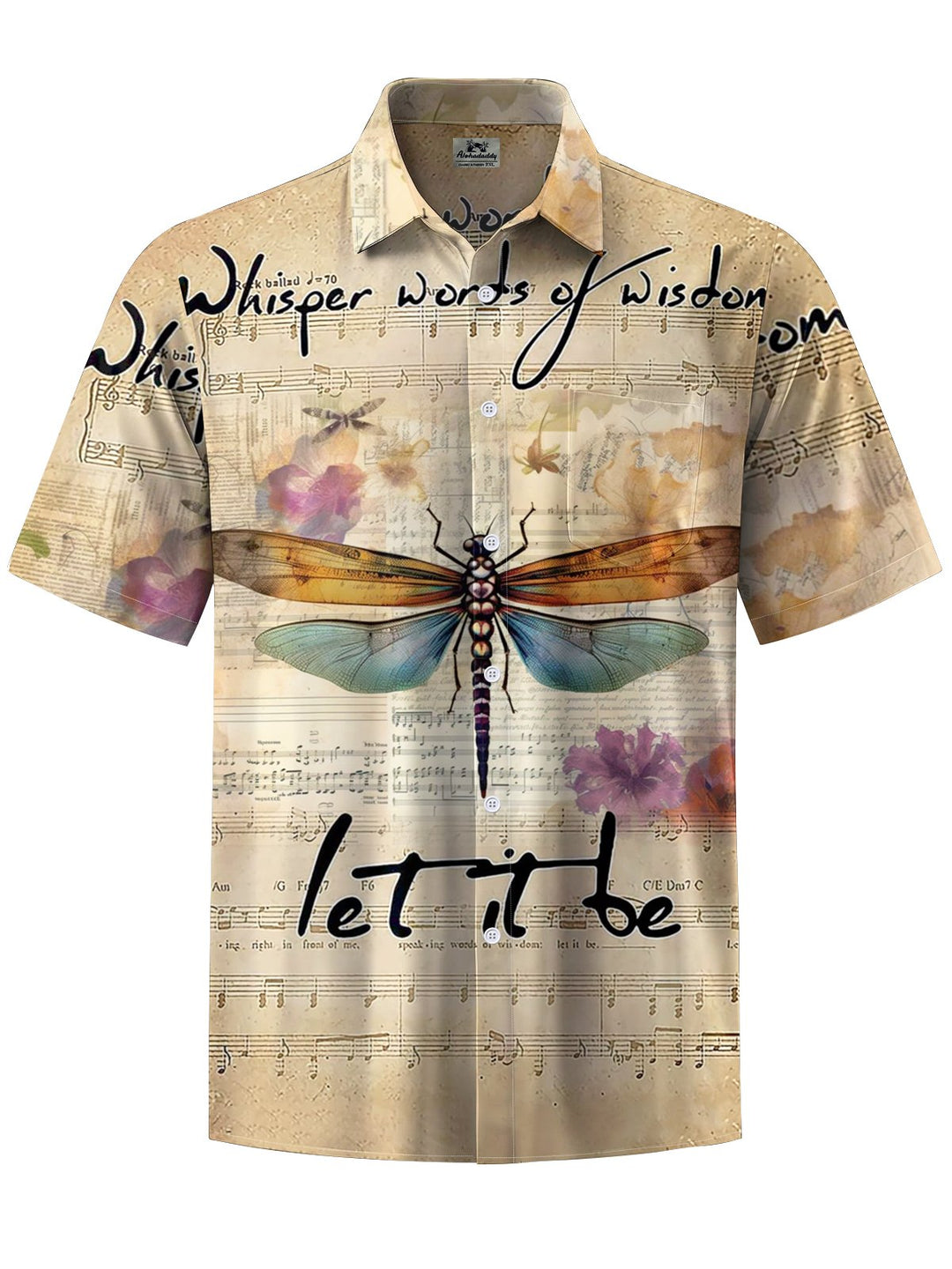 Alohadaddy® Vintage Dragonfly Sheet Music Print Stretch Pocket Button Men&