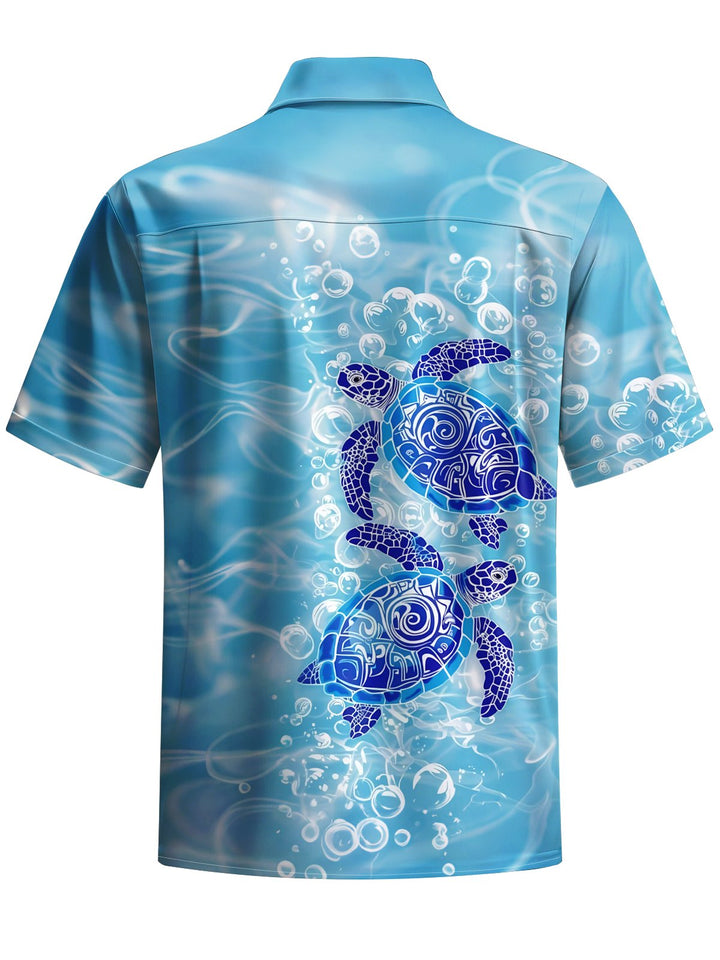 Alohadaddy® Hawaiian Sea Turtle Print Button Pocket Stretch Men&