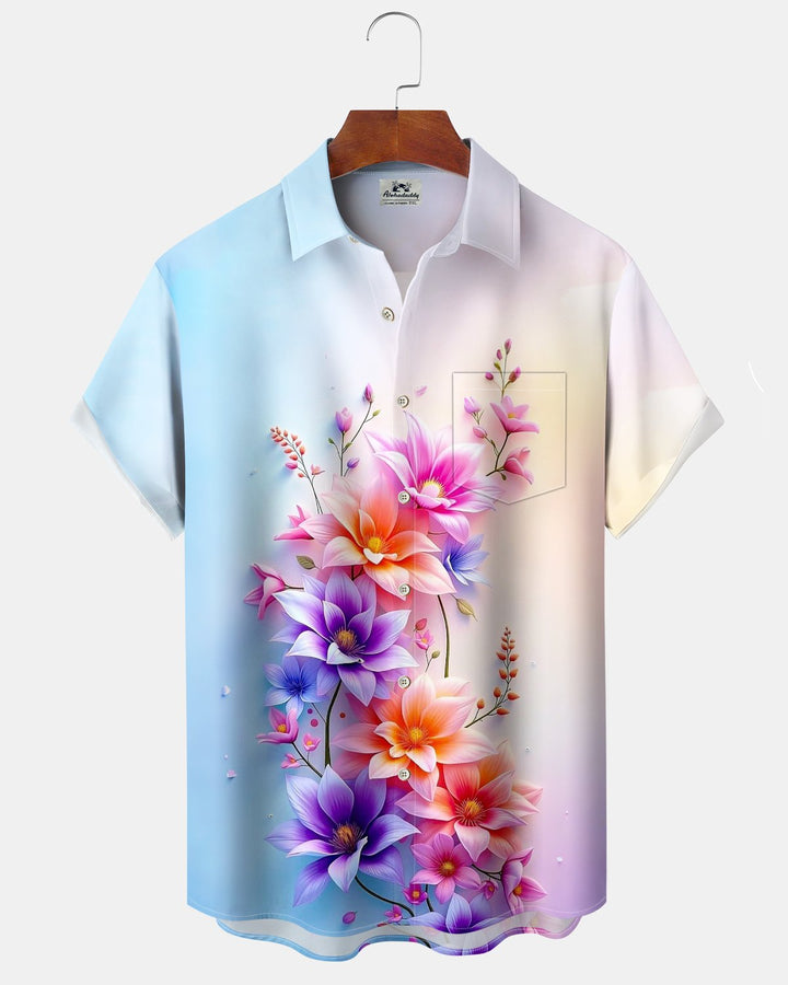 Alohadaddy® Hawaiian Floral Print Pocket Elastic Button Men&