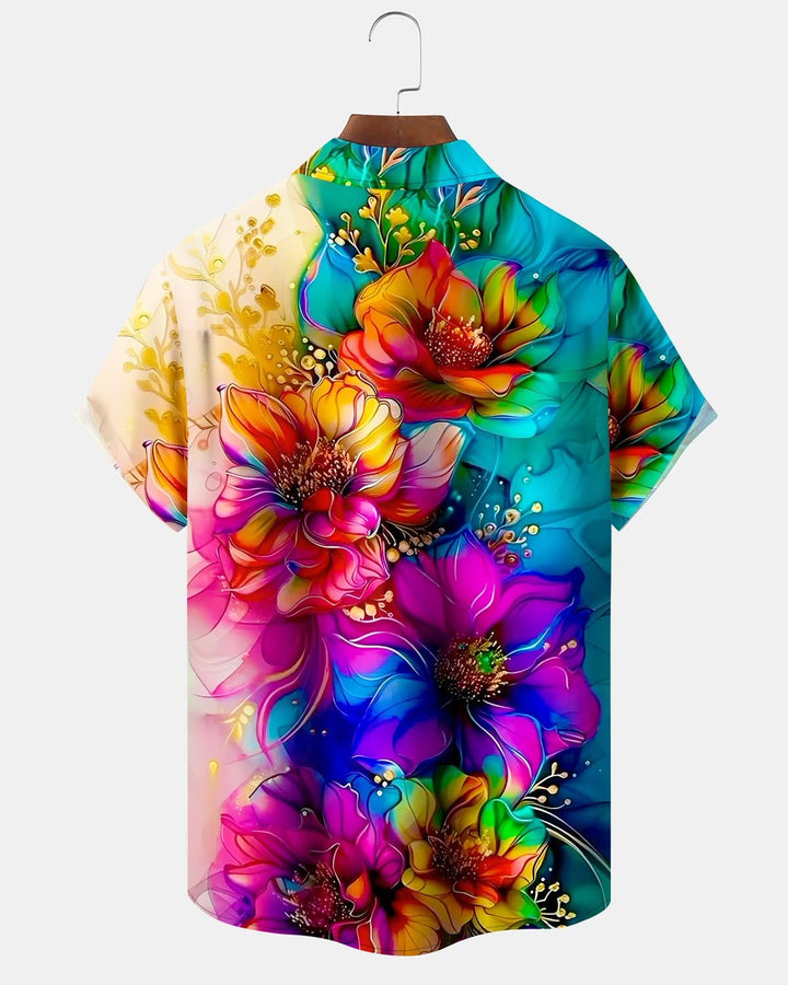Alohadaddy® Hawaiian Flower Art Pocket Elastic Button Men&