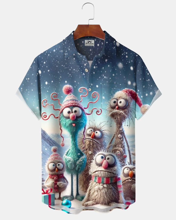 Alohadaddy® Christmas Quirky Dirty Snow Creatures Printed Pocket Button Men&
