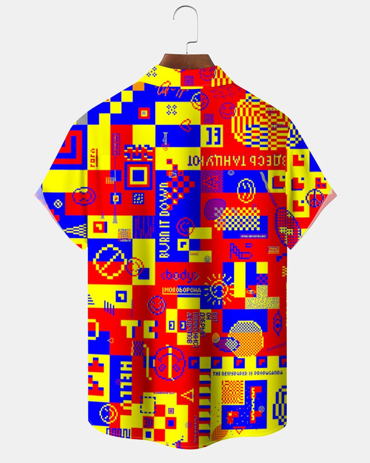 Alohadaddy® Vintage Geometric Print Art Pocket Button Men&