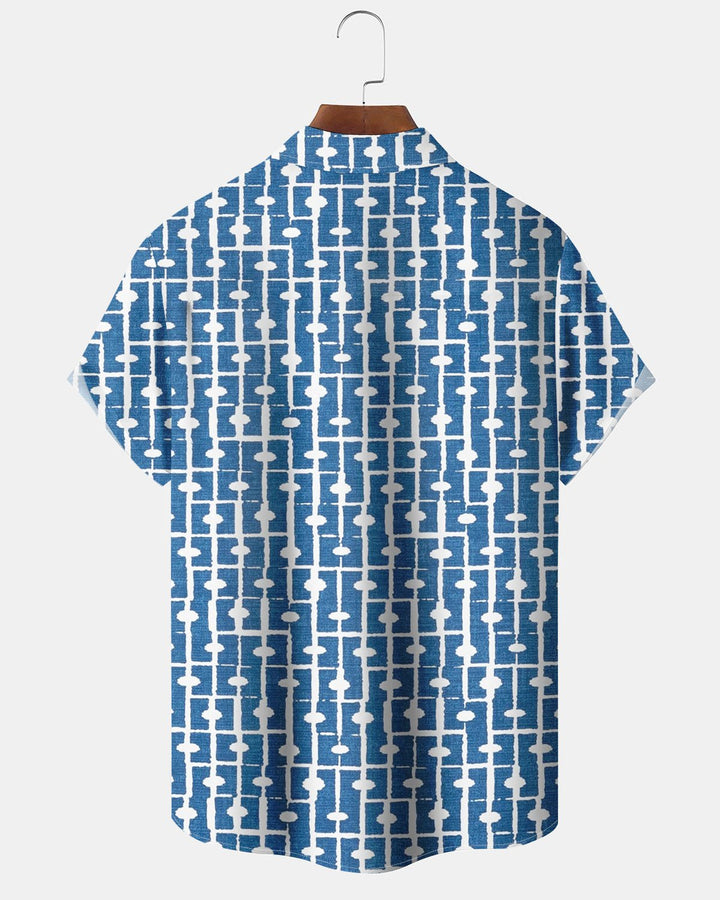 Alohadaddy® Casual Geometric Print Art Pocket Button Stretch Men&