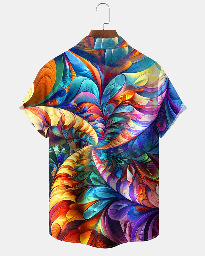 Alohadaddy® Hawaiian Abstract Art Print Art Button Pocket Men&