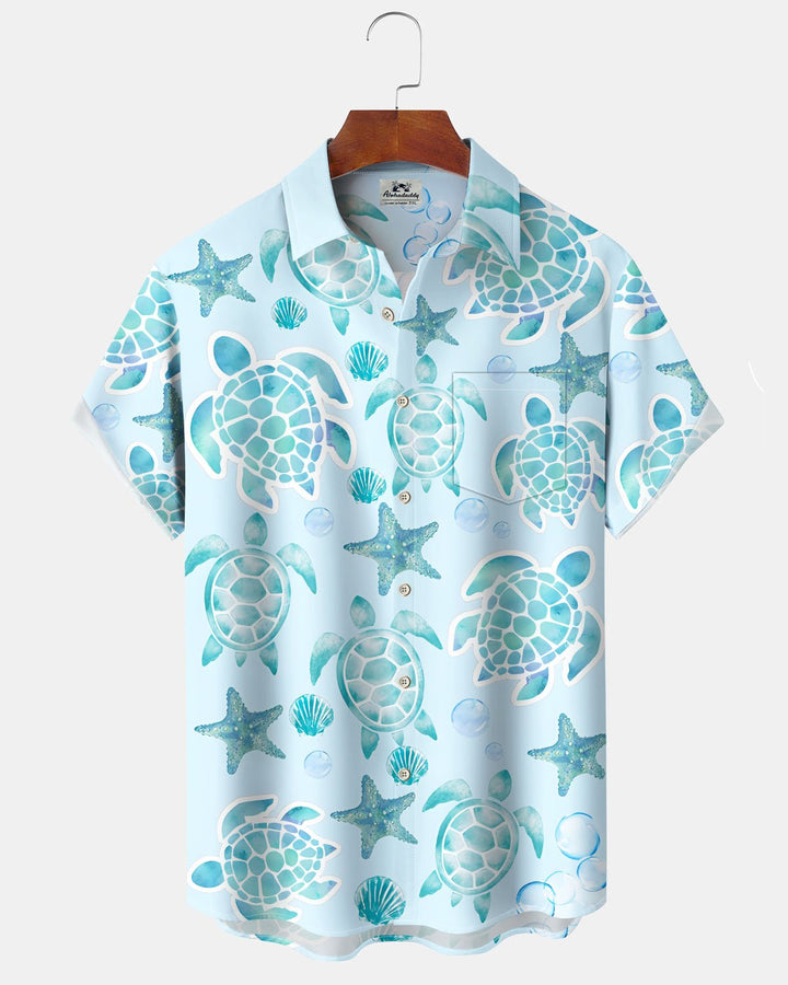 Alohadaddy® Casual Turtle Print Art Button Pocket Cardigan Men&
