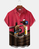 Alohadaddy® Men's Short-Sleeve Button-Down Cardigan Shirt  Vintage Billiards & Cocktail Glass Print with Pocket