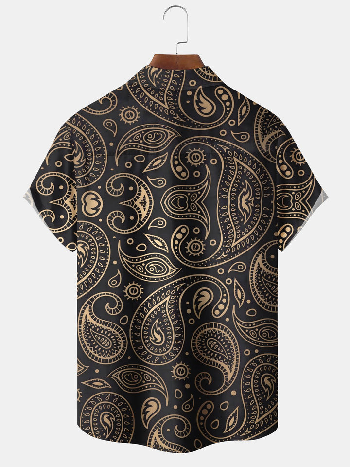 Alohadaddy Casual Paisley Vacation Print Art Loose Cardigan Button Pocket Stretch Long Large Size Short Sleeve Shirt
