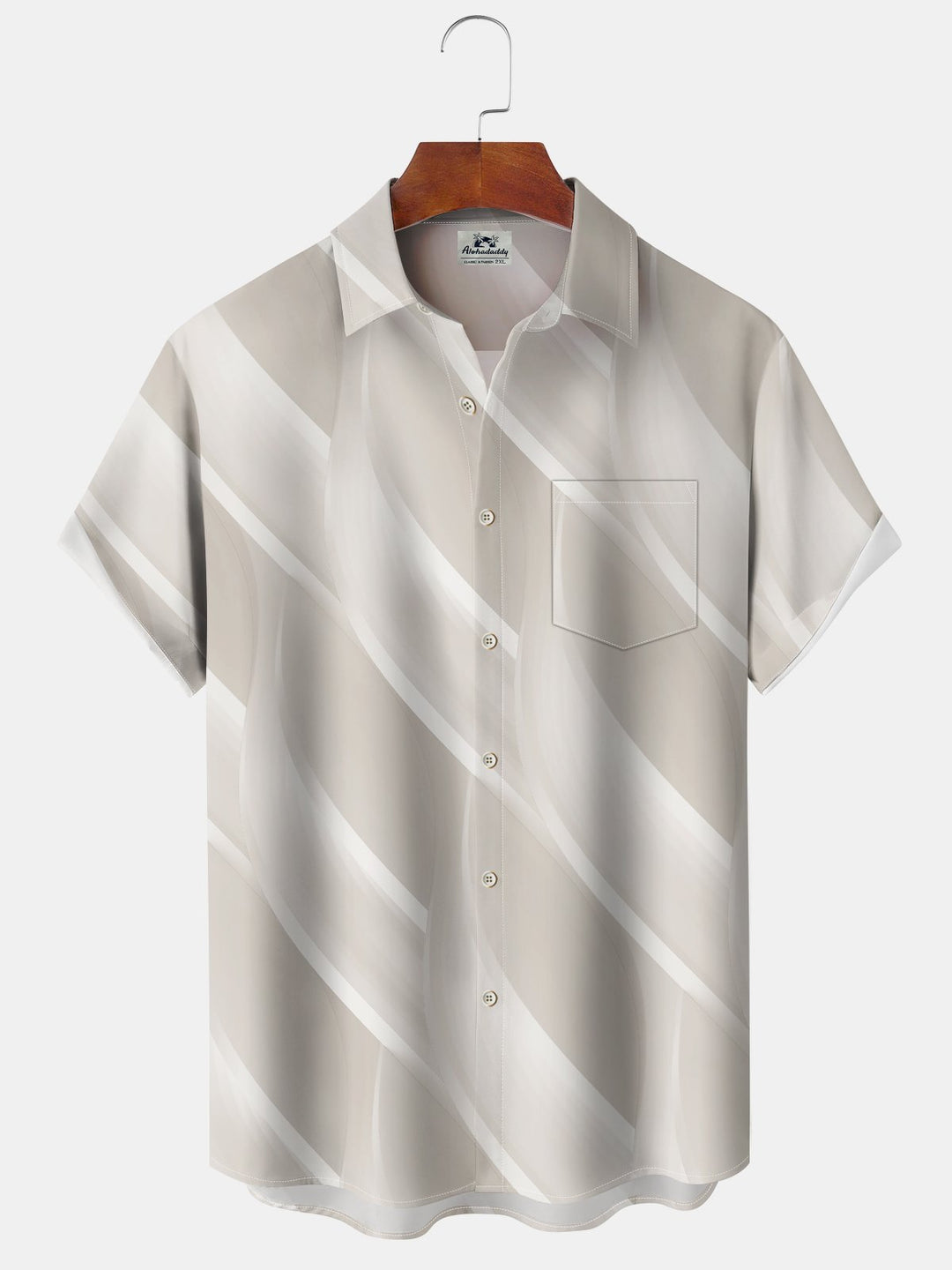 Alohadaddy Hawaiian Everyday Casual Geometric Print Art Button Pocket Cardigan Stretch Large Size Short Sleeve Shirt