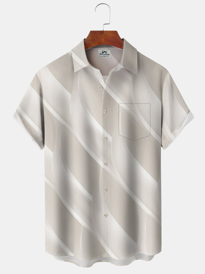 Alohadaddy Hawaiian Everyday Casual Geometric Print Art Button Pocket Cardigan Stretch Large Size Short Sleeve Shirt