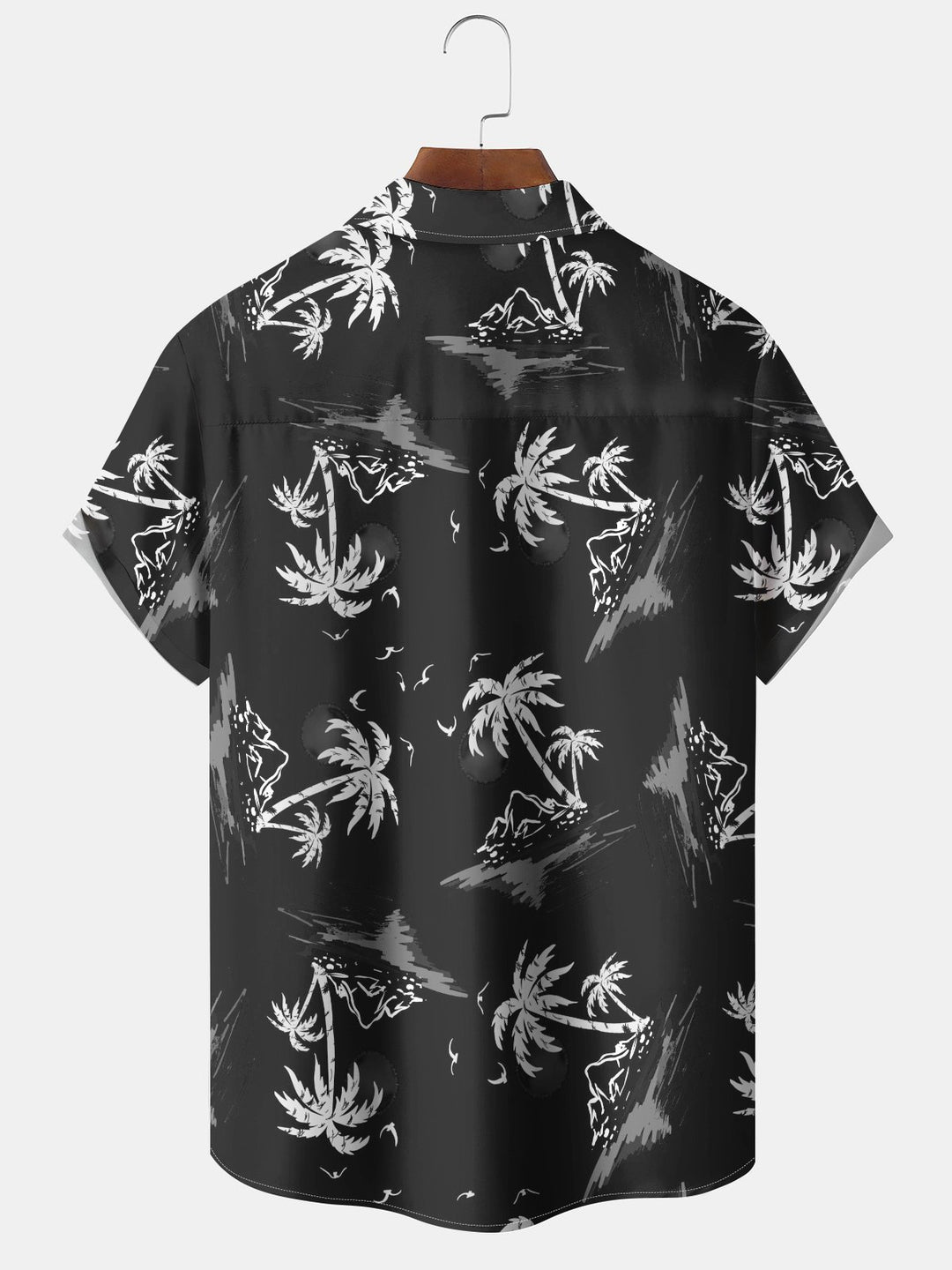Alohadaddy Casual Collection Vacation Beach Palm Trees Print Art Button Cardigan Pocket Polyester Stretch Short Sleeve Shirt