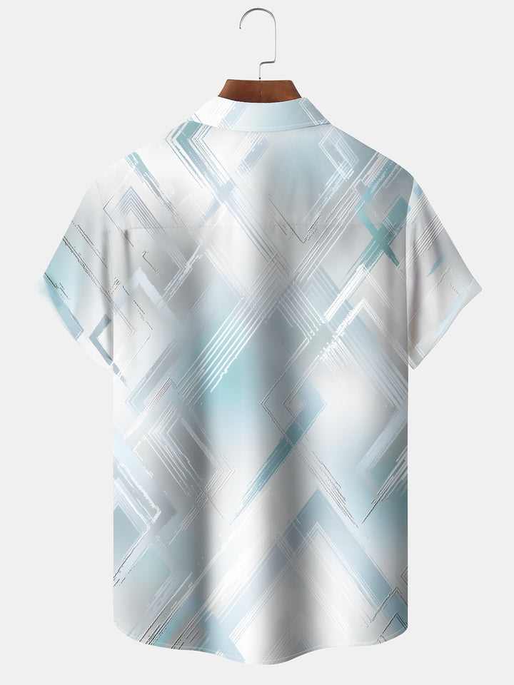 Alohadaddy Casual Everyday Hawaiian Geometric Art Print Polyester Stretch Button Cardigan Pockets Large Size Long Short Sleeve Shirt
