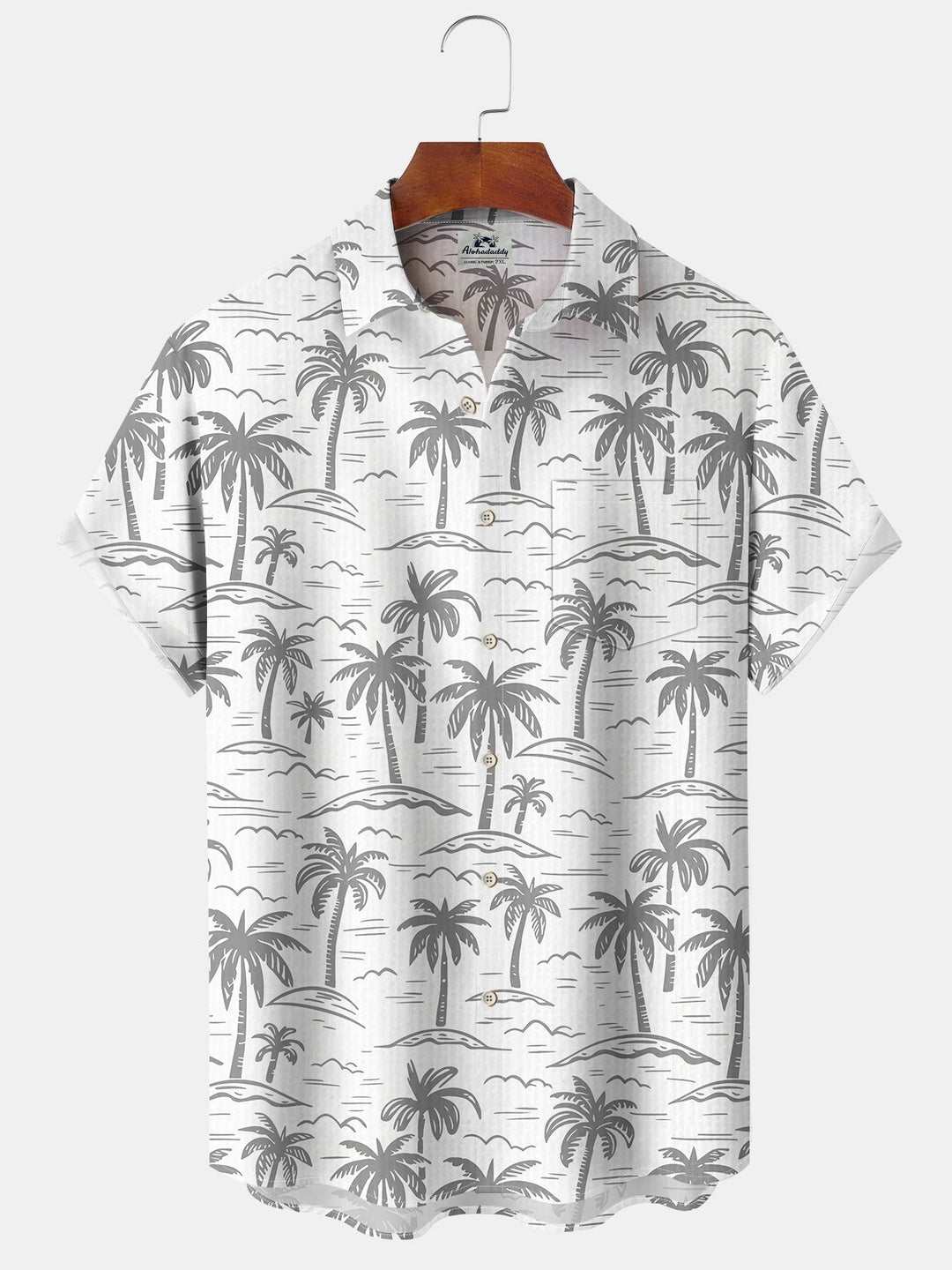 Alohadaddy Casual Collection Moisture-wicking Palm Tree Print Chest Pocket Stretch Oversized Hawaiian Short Sleeve Shirt