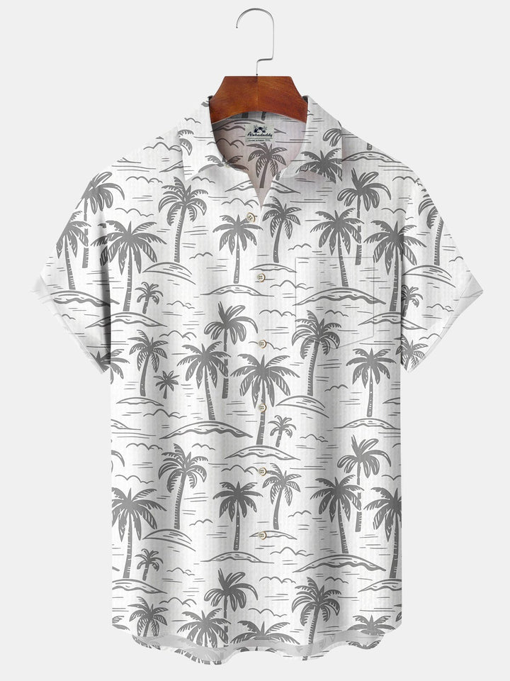 Alohadaddy Casual Collection Moisture-wicking Palm Tree Print Chest Pocket Stretch Oversized Hawaiian Short Sleeve Shirt
