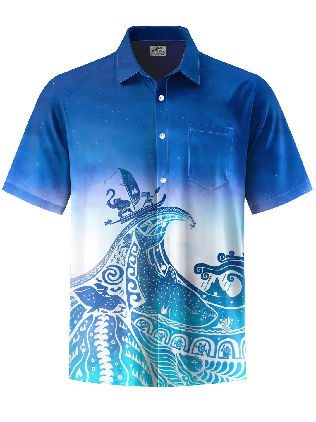 Alohadaddy® Vintage Ukiyo-e Gradient Print Chest Pocket Stretch Men&