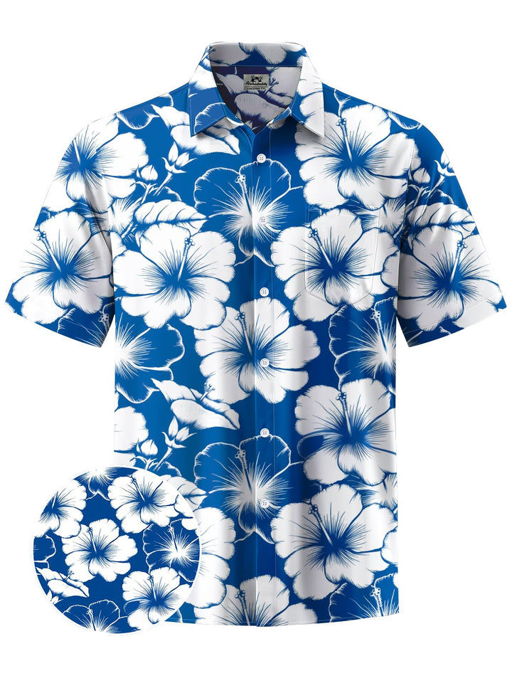 Alohadaddy® Hawaiian Flowers Art Print Chest Pocket Mens Short Sleeve Shirt Big &amp; Tall