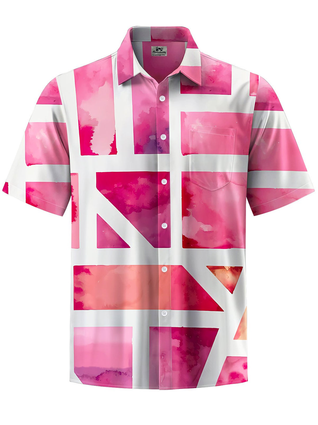 Alohadaddy® Casual Geometric Art Print Chest Pocket Mens Short Sleeve Shirt Big &amp; Tall