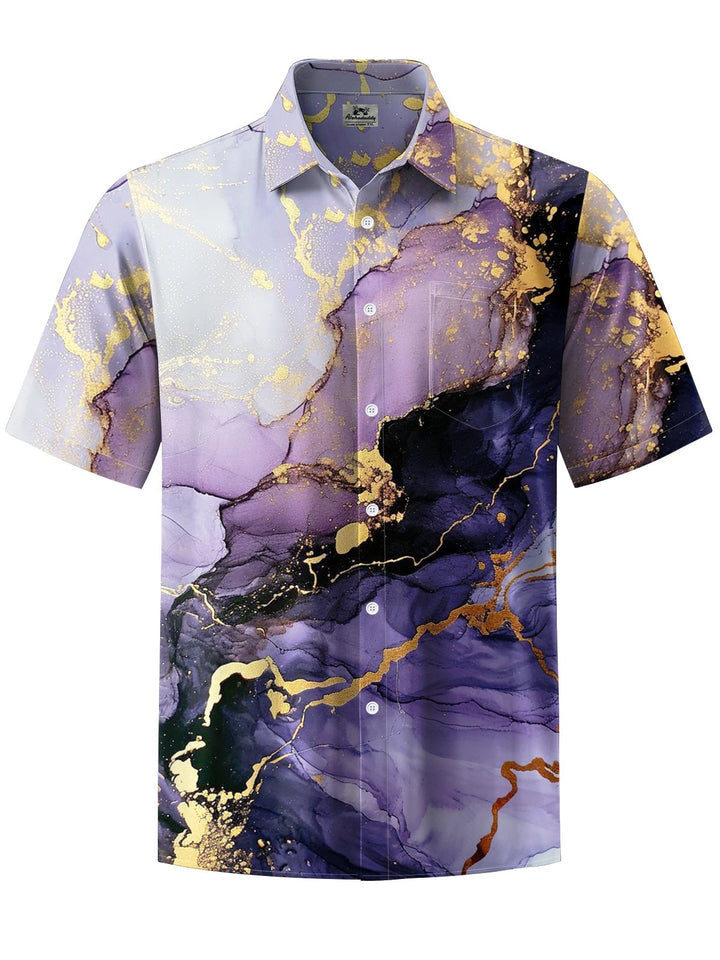 Alohadaddy® Casual Abstract Texture Art Print Chest Pocket Men Short Sleeve Shirt Big &amp; Tall