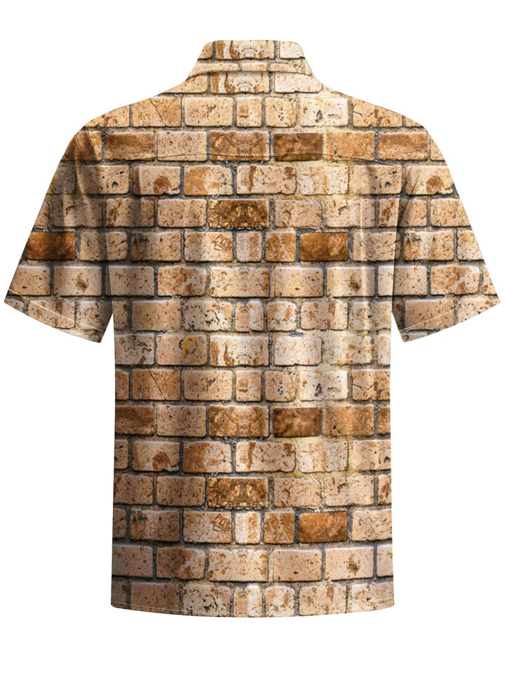 Alohadaddy® Casual Brick Wall Art Print Moisture Wicking Chest Pocket Mens Short Sleeve Shirt Big &amp; Tall