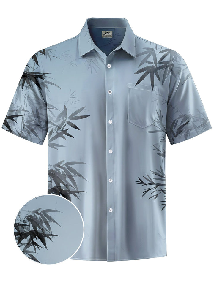 Alohadaddy® Hawaiian Bamboo Leaf Art Print Chest Pocket Mens Short Sleeve Shirt Big &amp; Tall