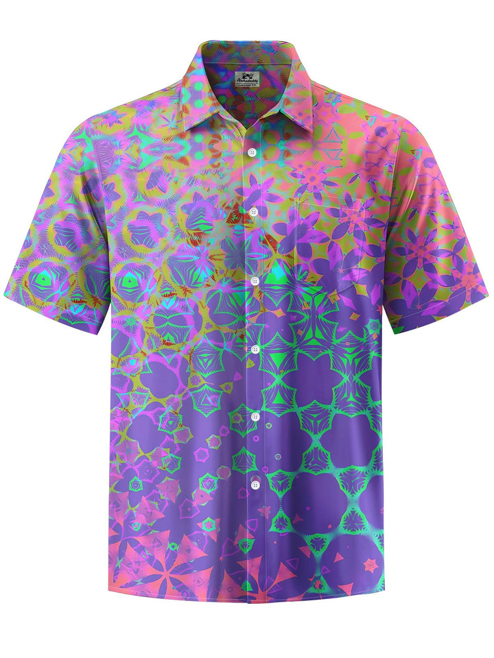 Alohadaddy® Casual Geometric Gradient Art Print Chest Pocket Mens Short Sleeve Shirt Big &amp; Tall