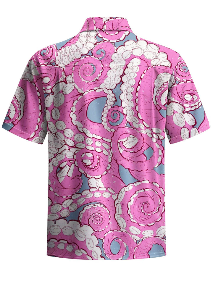 Alohadaddy® Hawaiian Octopus Art Print Chest Pocket Mens Short Sleeve Shirts Big &amp; Tall