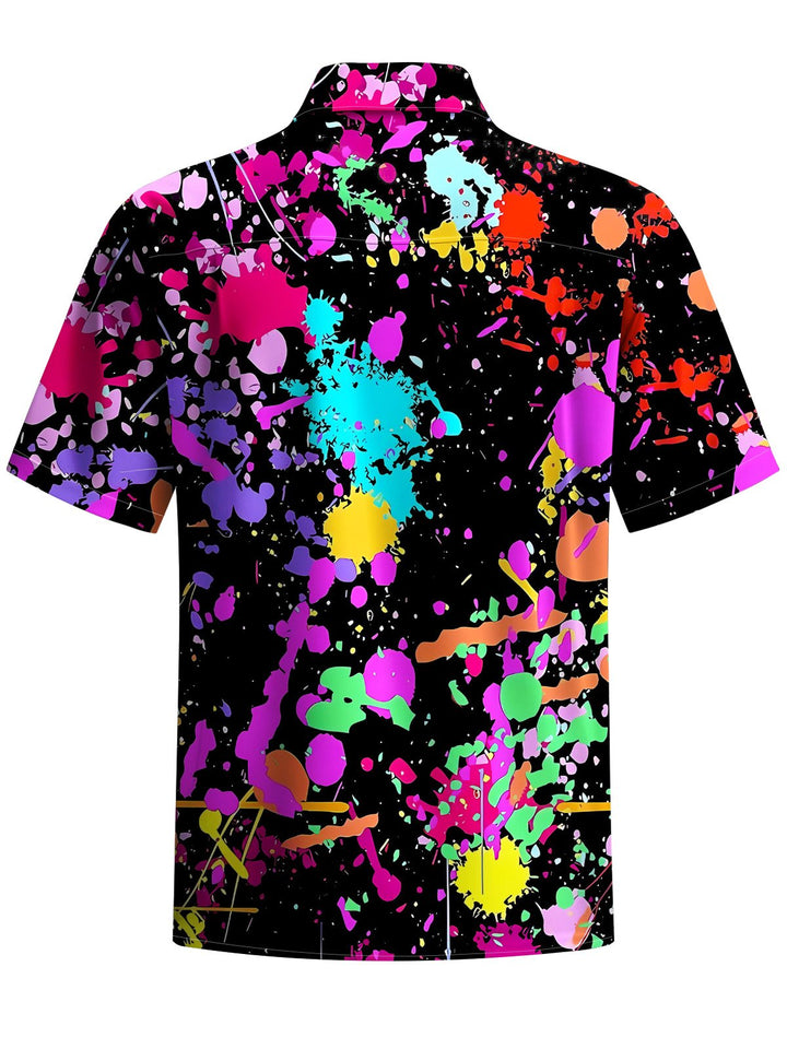 Alohadaddy® Casual Abstract Acrylic Print Art Chest Pocket Men Short Sleeve Shirt Big &amp; Tall