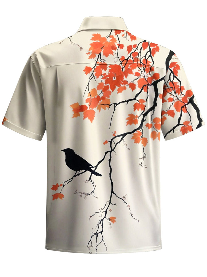 Alohadaddy® Casual Leaf Bird Chest Pocket Mens Short Sleeve Shirt Big &amp; Tall