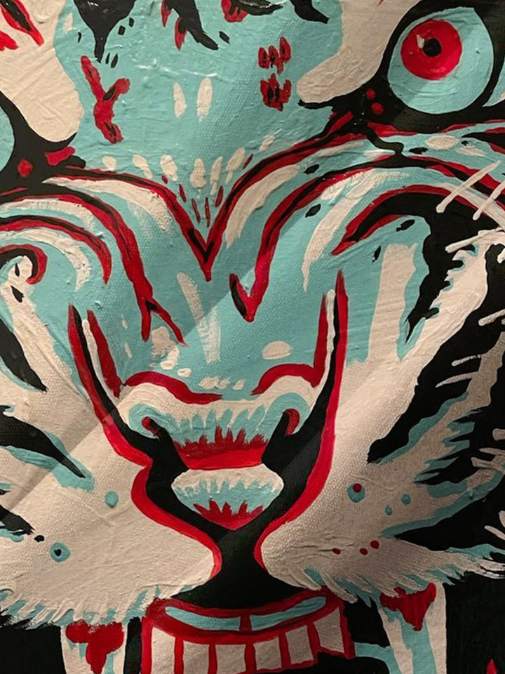 Alohadaddy® Vintage Oil Painting Tiger Head Print Art Chest Pocket Men&