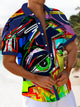 Alohadaddy® Casual Graffiti Painting Art Print Chest Pocket Men's Short Sleeve Shirt Big & Tall