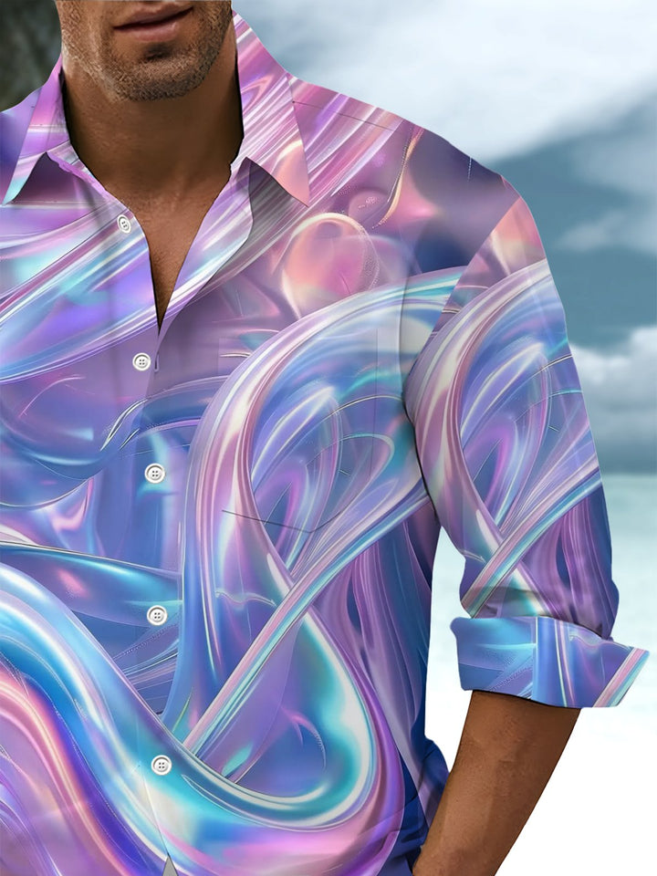 Alohadaddy® Hawaiian Abstract Art Print Chest Pocket Stretch Men&