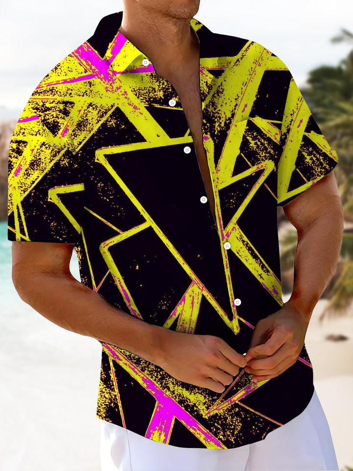 Alohadaddy® Casual Geometric Art Print Chest Pocket Men&